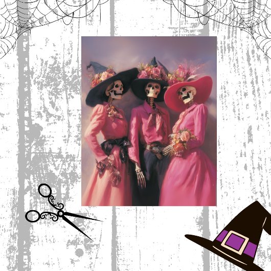 Papier Mousseline Decoupage Soeurs de squelette en fleurs roses