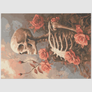 Papier Mousseline Découpage Squelette gothique Entouré Roses de pêch