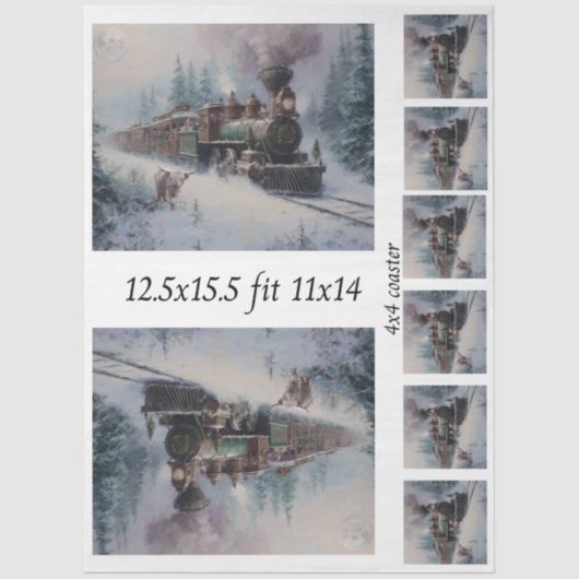 Papier Mousseline Decoupage Steam Engine Christmas Train Collage (Recto)