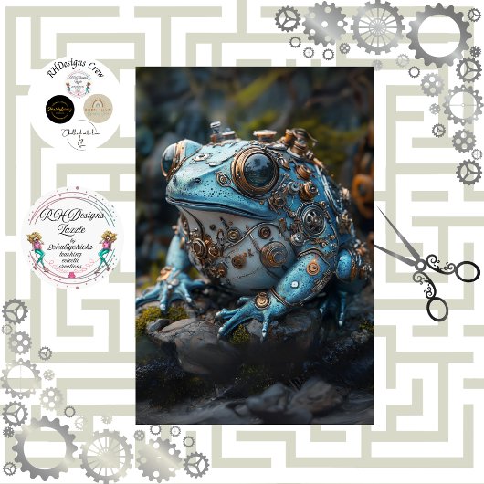 Papier Mousseline Découpage Steampunk Blue Frog