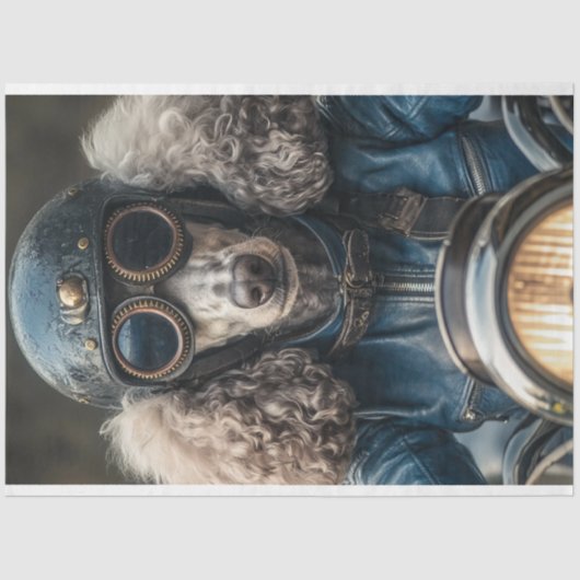 Papier Mousseline Découpage Steampunk Blue Standard Poodle (Recto)