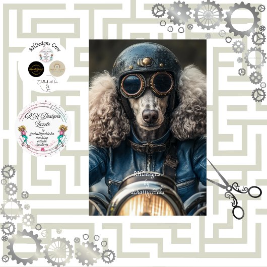 Papier Mousseline Découpage Steampunk Blue Standard Poodle
