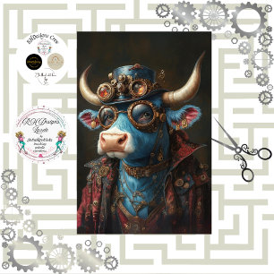 Papier Mousseline Decoupage Steampunk Bull Sir Brasshoof