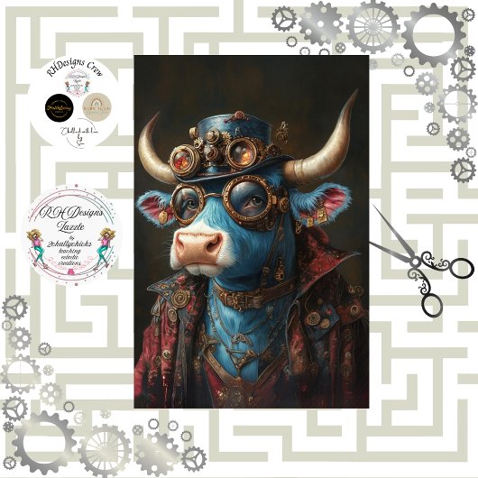 Papier Mousseline Decoupage Steampunk Bull Sir Brasshoof