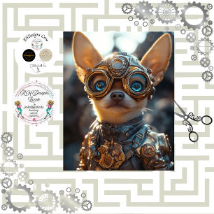 Papier Mousseline Découpage Steampunk Chihuahua Cogsley