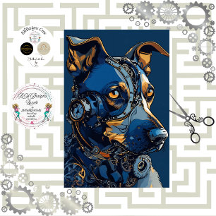 Papier Mousseline Découpage Steampunk Cobalt Blue Dog