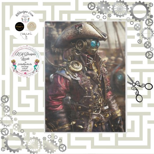 Papier Mousseline Découpage Steampunk Cyborg pirate
