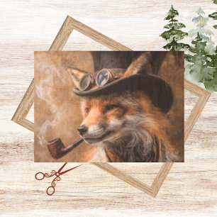 Papier Mousseline Découpage Steampunk Fox Portrait Smokin Pipe