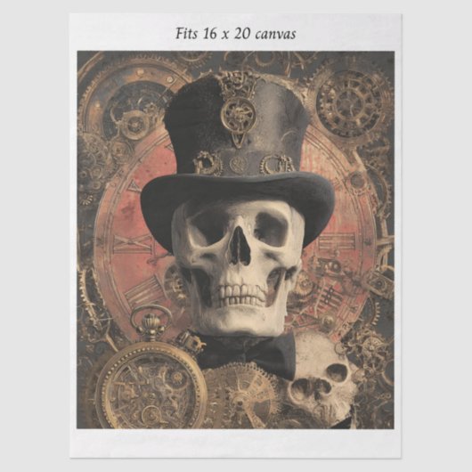 Papier Mousseline Decoupage Steampunk Gothic Skleton 16x20 Canvas (Recto)