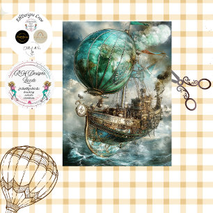 Papier Mousseline Découpage Steampunk Hot Air Balloon & Globe