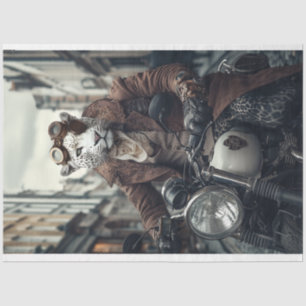 Papier Mousseline Découpage Steampunk Leo Leopard Motorcycle Rider