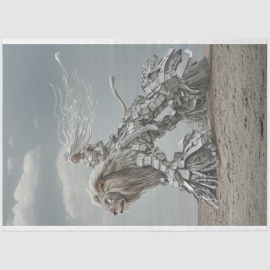 Papier Mousseline Decoupage Steampunk Lion et dame dans le désert (Recto)