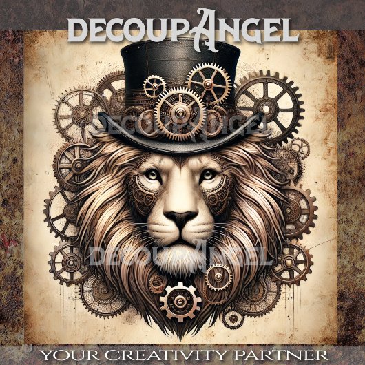 Papier Mousseline Découpage Steampunk Lion Majesty