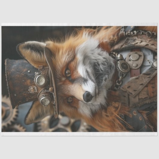 Papier Mousseline Découpage Steampunk Long Haied Red Fox (Recto)
