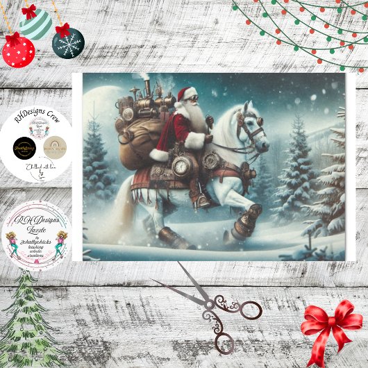 Papier Mousseline Découpage Steampunk Père Noël équitation White Hor