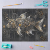 Papier Mousseline Découpage Steampunk Poisson Argent Or Metallic (Artisanat)
