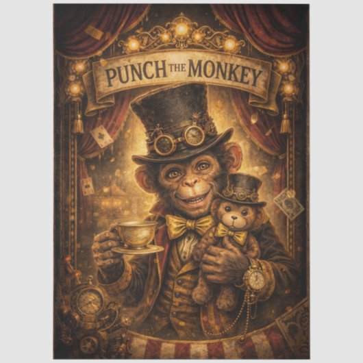 Papier Mousseline Decoupage Steampunk Punch le Singe  (Recto)