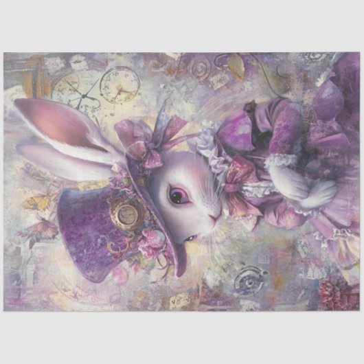Papier Mousseline Découpage Steampunk Rabbit Alice Wonderland (Recto)