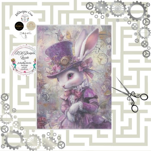Papier Mousseline Découpage Steampunk Rabbit Alice Wonderland