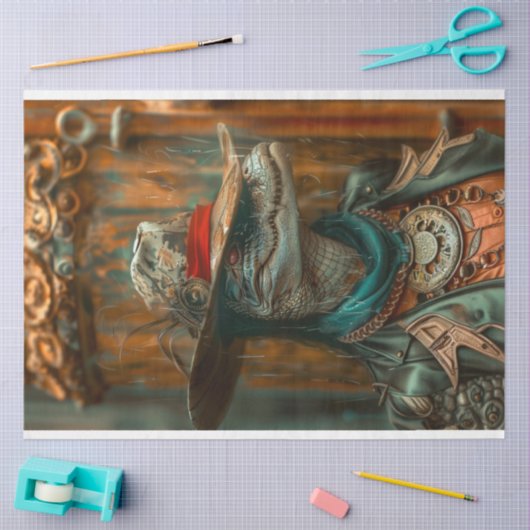 Papier Mousseline Découpage Steampunk Sheriff Alligator (Artisanat)