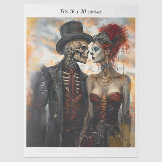 Papier Mousseline Decoupage Steampunk Skeleton Couple 16x20 Canvas (Recto)