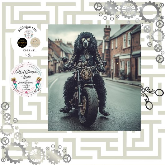 Papier Mousseline Découpage Steampunk Standard Poodle Vélo d'équitat