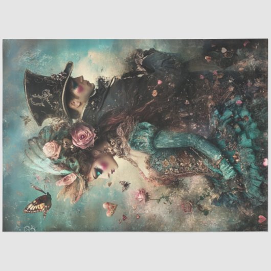 Papier Mousseline Découpage Steampunk Valentine Couple en amour (Recto)