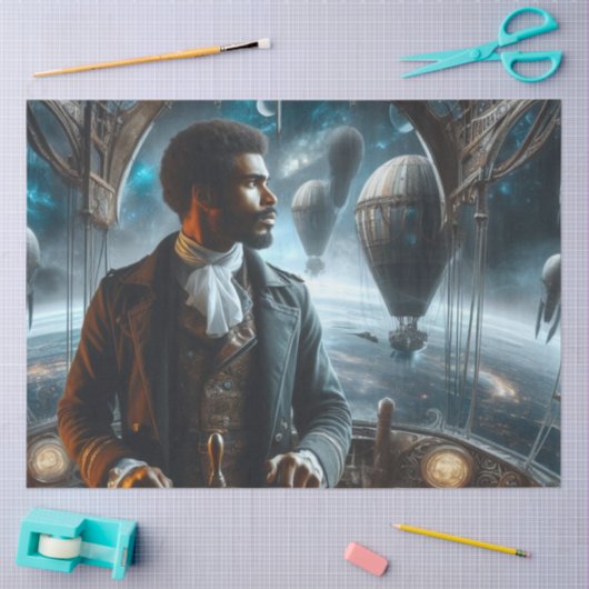 Papier Mousseline Decoupage Steampunk Victorian Space Air Captain (Artisanat)