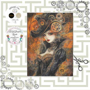 Papier Mousseline Découpage Steampunk Victorien avec accent rouille