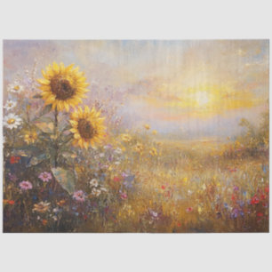 Papier Mousseline Découpage Sunflower Field Sunrise ou Sunset