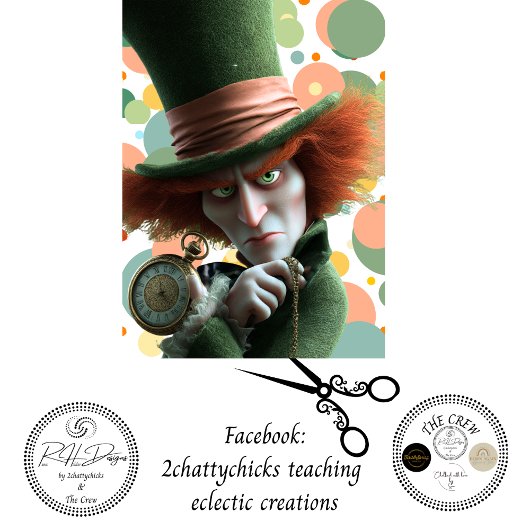 Papier Mousseline Decoupage Timekeeper Character Pocket Watch Hat 