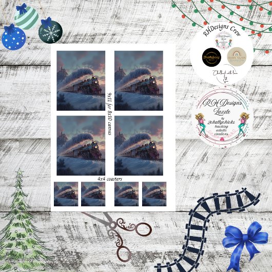 Papier Mousseline Découpage Train de Noël Scène d'hiver Irlande