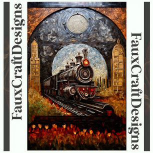 Papier Mousseline Découpage Train Loco Steampunk Faux Mosaïque 039