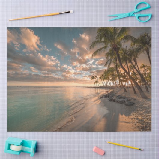 Papier Mousseline Découpage Tropical Paradise Beach Palmiers (Artisanat)