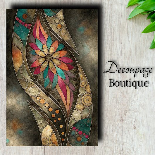 Papier Mousseline Découpage Turquoise Art Nouveau Floral Or