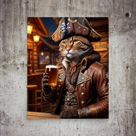 Papier Mousseline Decoupage - Un chat pirate boit de la bière -