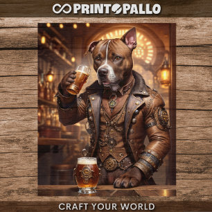 Papier Mousseline Decoupage - Un pitbull steampunk et bière -