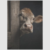 Papier Mousseline Decoupage Vache curieuse regardant mur rustique (Recto)