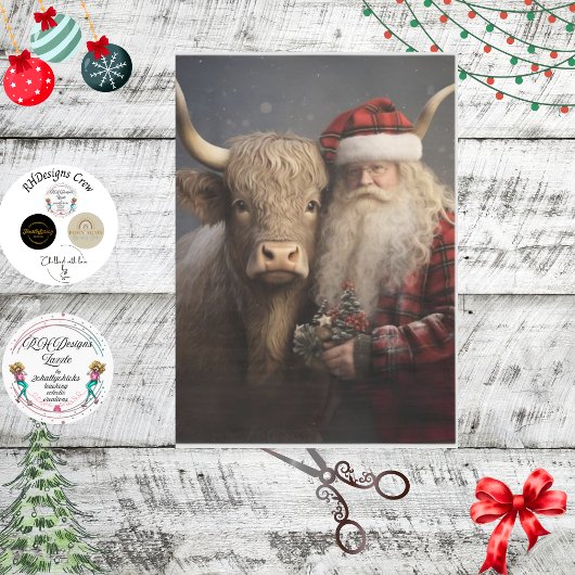 Papier Mousseline Découpage Vache et père Noël de Highland