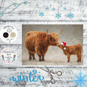 Papier Mousseline Découpage Vache Highland Veau S'embrassant dans la