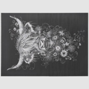 Papier Mousseline Découpage Vache noire noire blanche haute-terre
