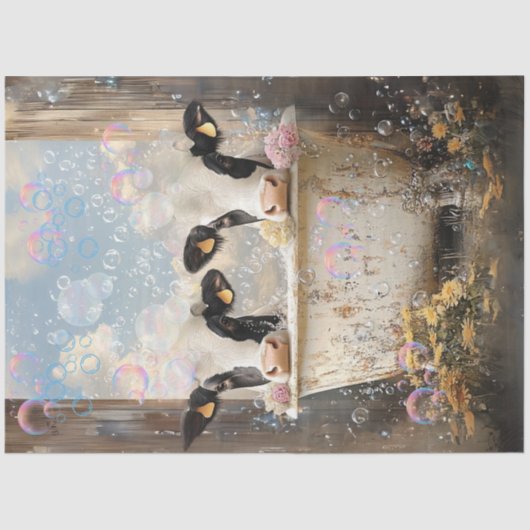 Papier Mousseline Découpage Vaches Buble Bain Antique Baignoire (Recto)