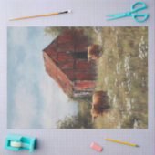 Papier Mousseline Découpage Vaches des Highlands dans une grange rus (Artisanat)