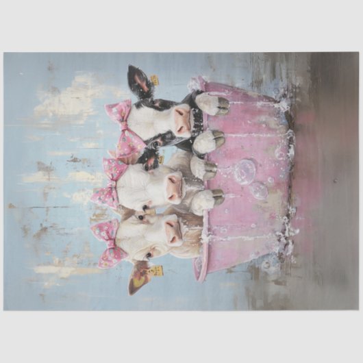 Papier Mousseline Découpage Vaches jersey dans bain bulle Tubes rose (Recto)