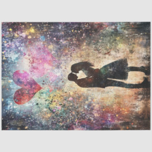 Papier Mousseline Découpage Valentine Couple Partager un baiser