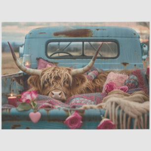 Papier Mousseline Découpage Valentine Highland Vache Camion Vintage