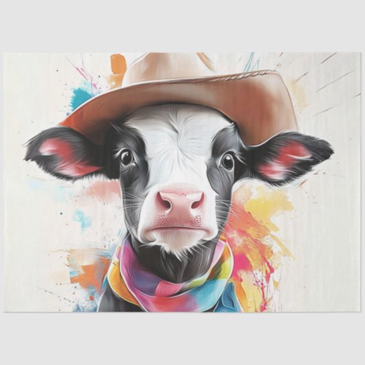 Papier Mousseline Découpage Veau Whimsboy Cowboy Avec Casquette (Recto)
