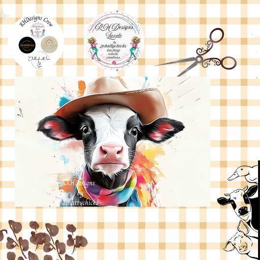Papier Mousseline Découpage Veau Whimsboy Cowboy Avec Casquette