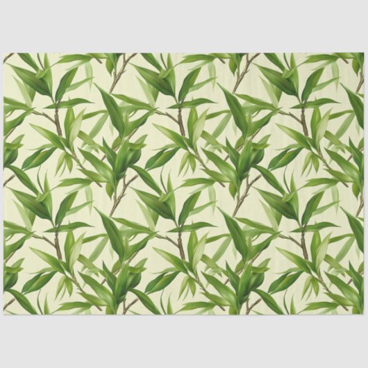 Papier Mousseline Découpage vert Motif Feuille Bambou (Recto)