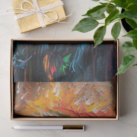 Papier Mousseline Découpage Vibrant Bison Peinture Abstraite (Cadeau)